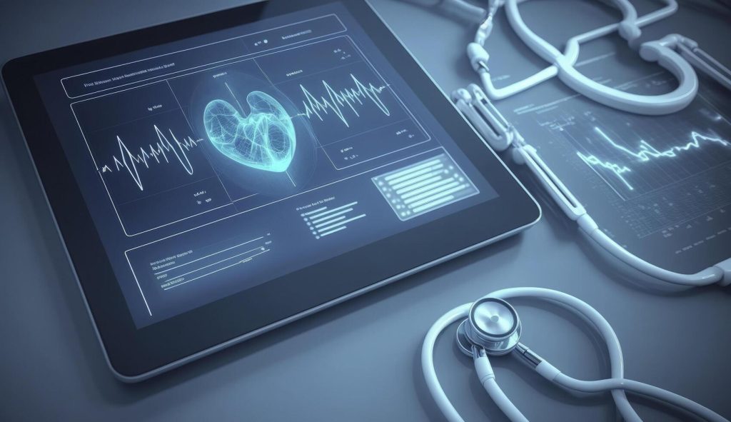 close-up-of-a-stethoscope-and-digital-tablet-with-virtual-electronic-medical-record-of-patient-on-interface-digital-healthcare-and-network-on-modern-virtual-screen-generate-ai-free-photo